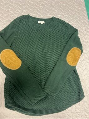 August Mist Green Knit Elbow-Patch Sweater - Classic Crewneck